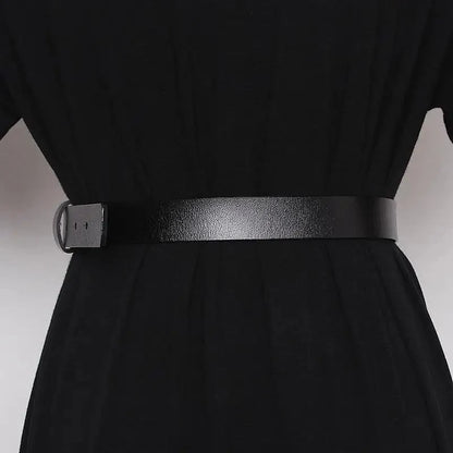 Simple Black Plain Leather Belt For Women Classic Thin Skinny Waistbands Casual Women Dress Belts