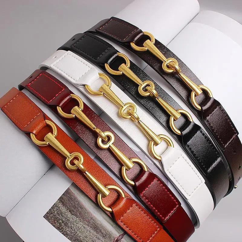Simple Black Plain Leather Belt For Women Classic Thin Skinny Waistbands Casual Women Dress Belts