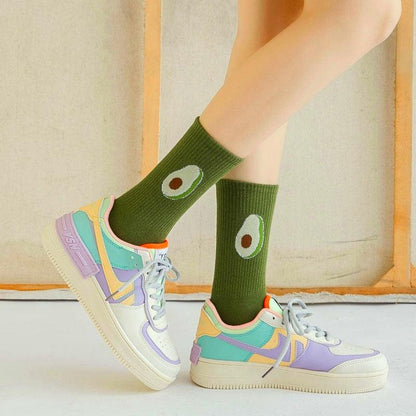 New Elegant Fruit Printed Breathable Cotton Socks Happy Funny Unisex Socks Candy Colors Harajuku Casual Cotton Crew Socks For Men And Women