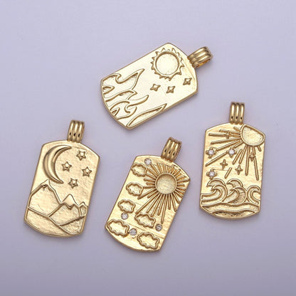 New Element Tag Collection Gold Element Charm Fire Wind Earth Ocean Wave Charm 14K Gold Filled Medallion for Necklace Supply H-519 H-521 H-522 H-524