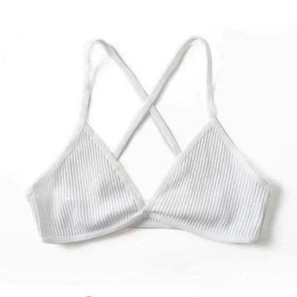 New Soft Comfortable Cotton Bras For Women Thin French Style Bras Deep V Triangle Cup Cross Beauty Back Bra Small size