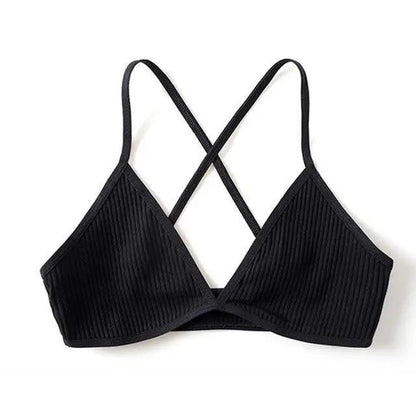New Soft Comfortable Cotton Bras For Women Thin French Style Bras Deep V Triangle Cup Cross Beauty Back Bra Small size