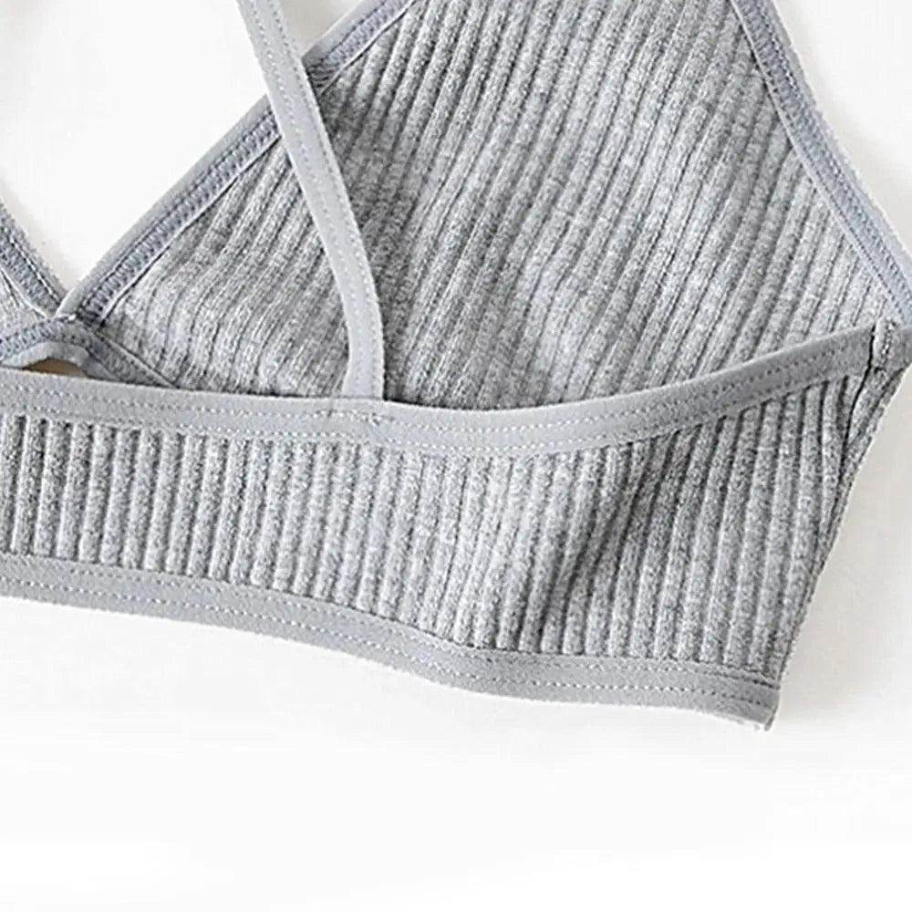 New Soft Comfortable Cotton Bras For Women Thin French Style Bras Deep V Triangle Cup Cross Beauty Back Bra Small size