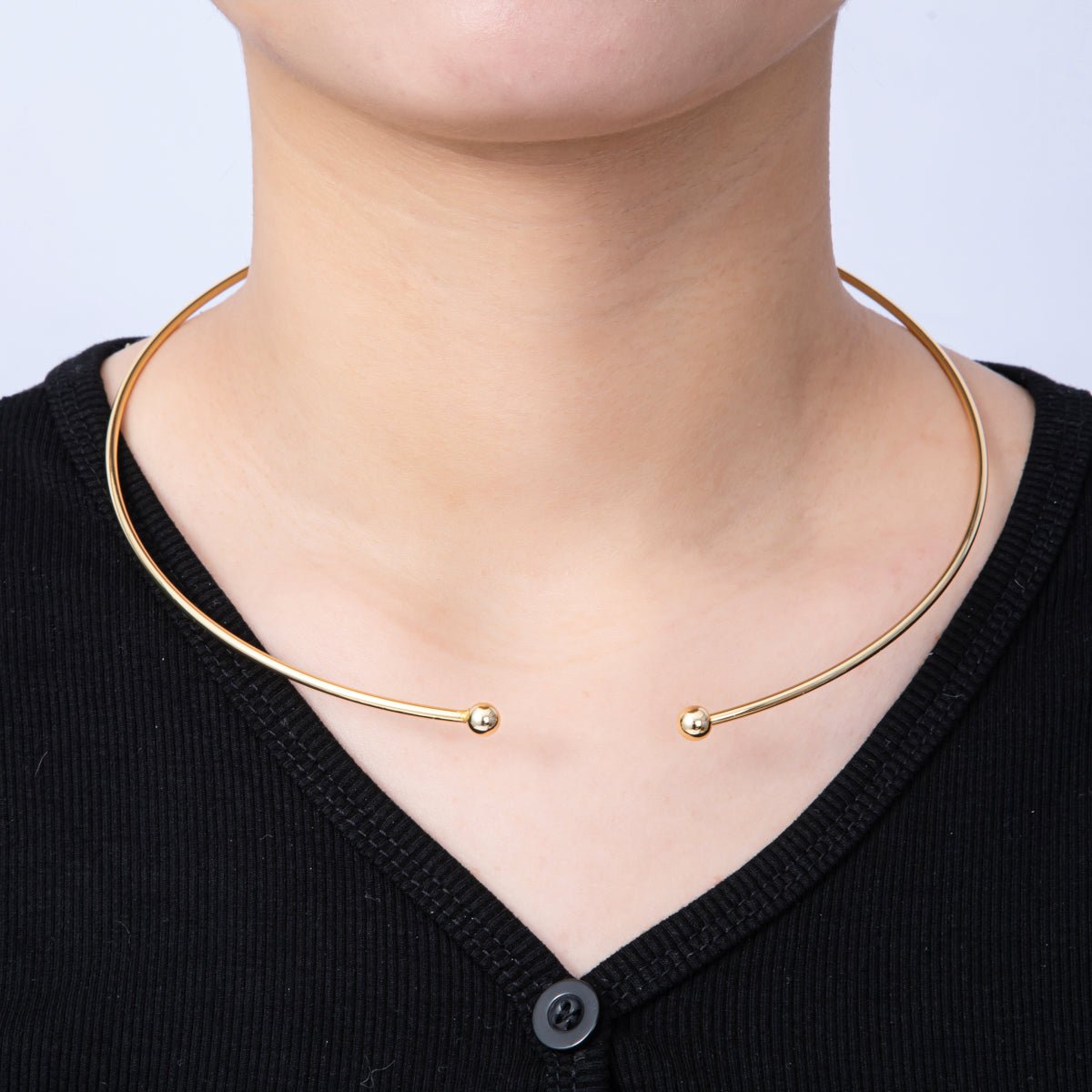 New version 16K Gold Filled 2mm Minimalist Torque Cuff Collar Necklace with open beaded ball | WA-04155