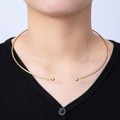 New version 16K Gold Filled 2mm Minimalist Torque Cuff Collar Necklace with open beaded ball | WA-04155