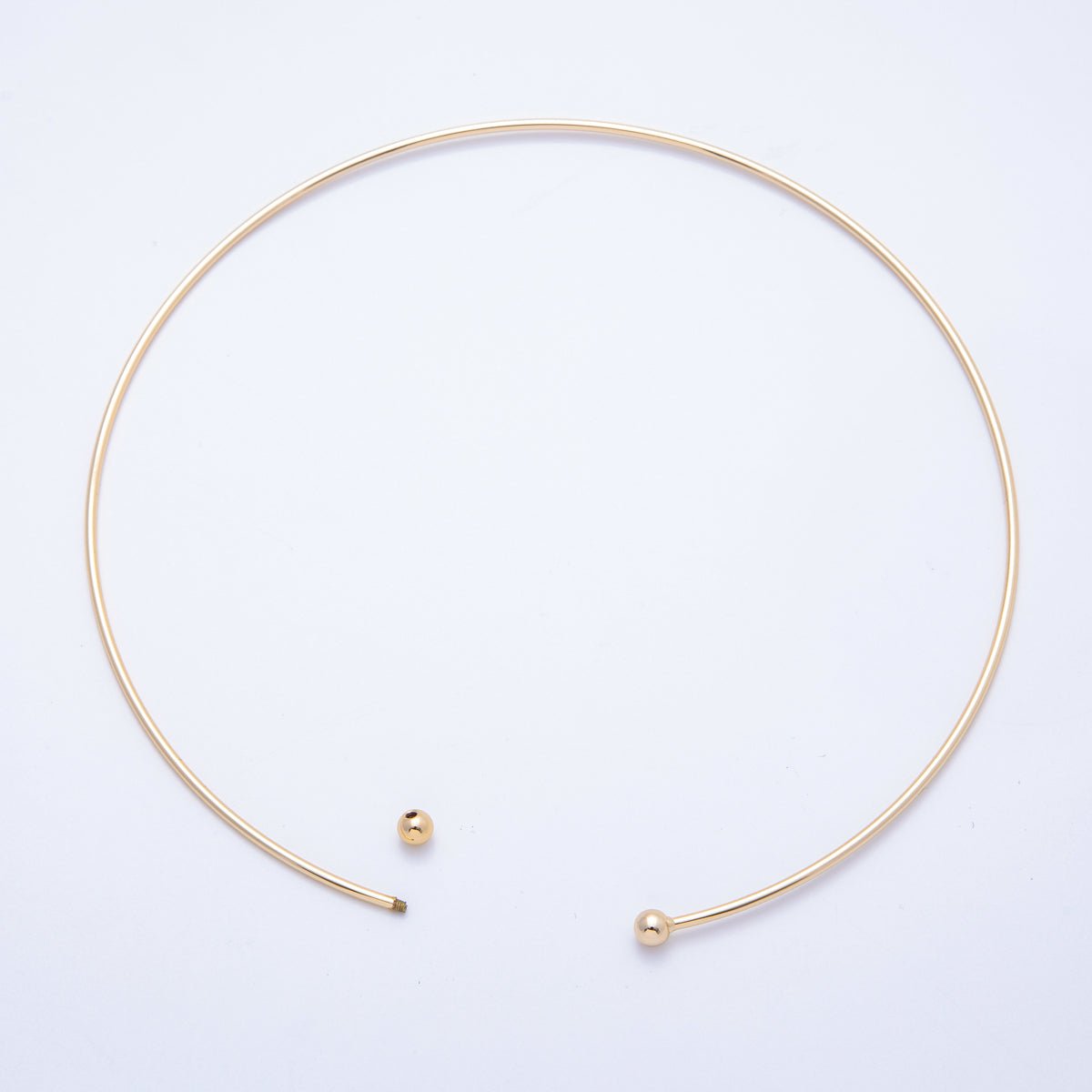 New version 16K Gold Filled 2mm Minimalist Torque Cuff Collar Necklace with open beaded ball | WA-04155