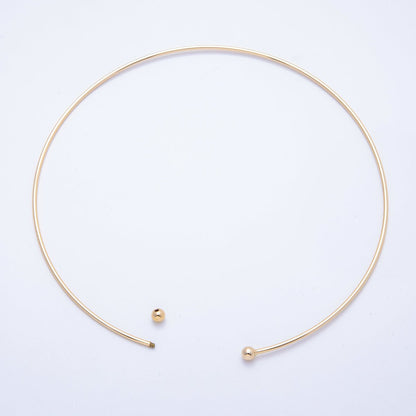 New version 16K Gold Filled 2mm Minimalist Torque Cuff Collar Necklace with open beaded ball | WA-04155
