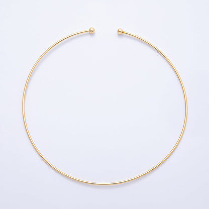 New version 16K Gold Filled 2mm Minimalist Torque Cuff Collar Necklace with open beaded ball | WA-04155