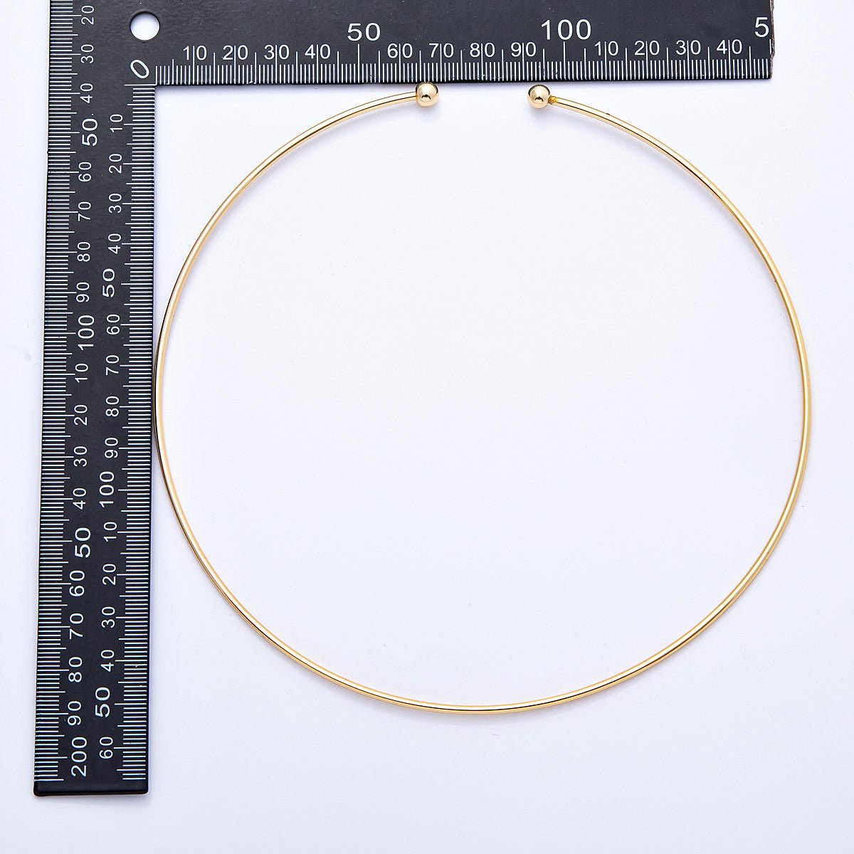 New version 16K Gold Filled 2mm Minimalist Torque Cuff Collar Necklace with open beaded ball | WA-04155