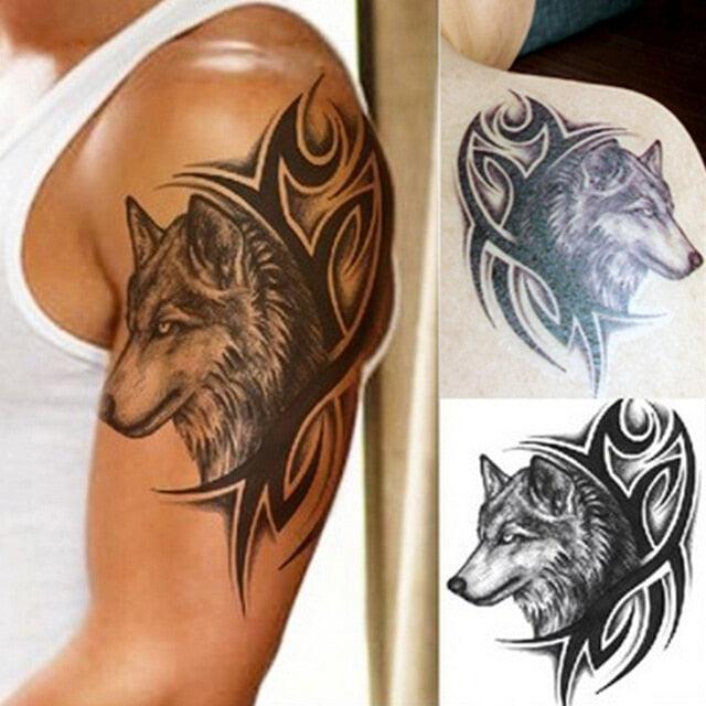 New Waterproof Temporary Wolf Sticker Tattoo Mens Modern Tattoo Realistic Design