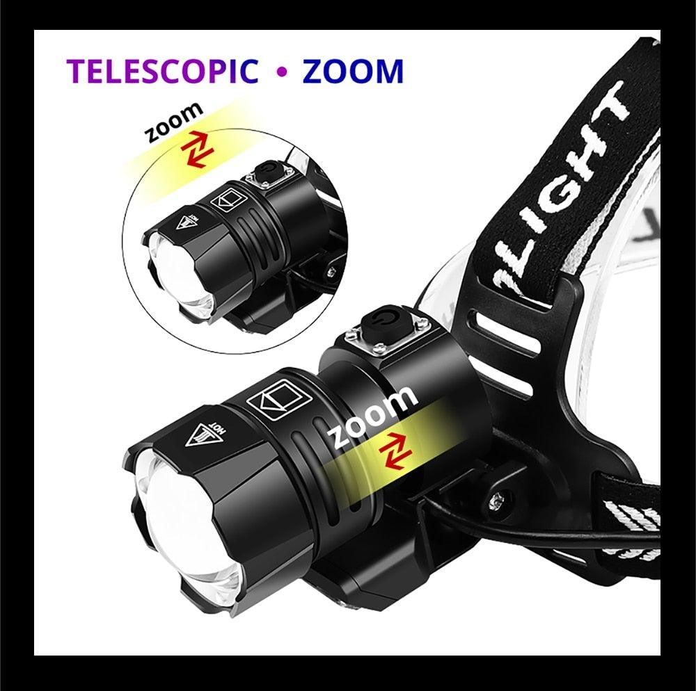 Newest  Waterproof XHP199 16-Core Super Bright Powerful Lantern Headlamp XHP110 LED USB  Flashlight XHP50 Headlight Rechargeable 18650 Zoom Torch Light