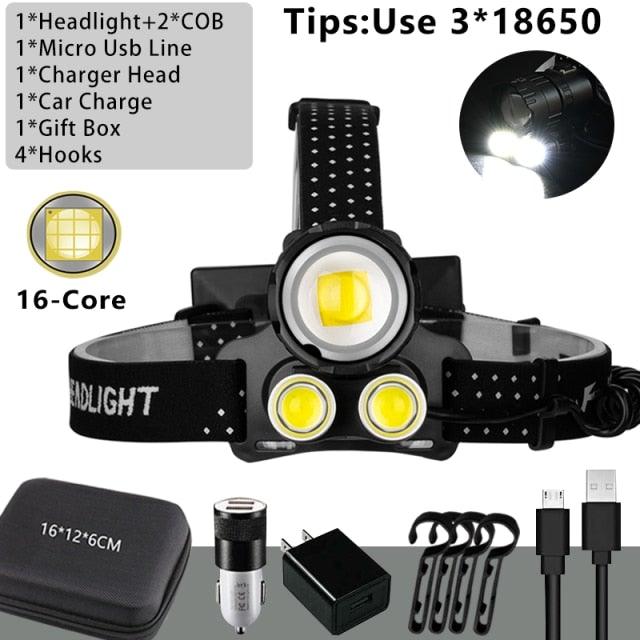 Newest  Waterproof XHP199 16-Core Super Bright Powerful Lantern Headlamp XHP110 LED USB  Flashlight XHP50 Headlight Rechargeable 18650 Zoom Torch Light