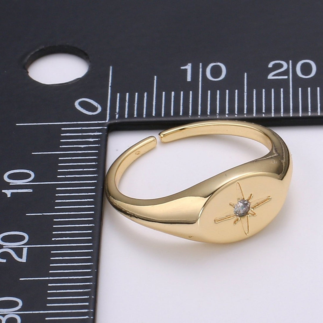North Star of the Universe Gold Ring, Solitaire CZ Milky way Adjustable Gold Signet Ring, Simple Ring, Circle Ring R-494 S-108