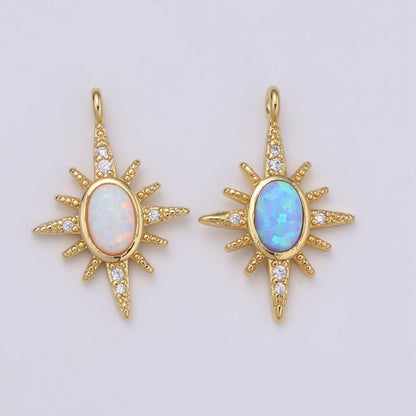 Northstar 24K Gold Opal White Blue Star Charm with Micro Pave Cubic Zirconia Pendant E-035 E-036