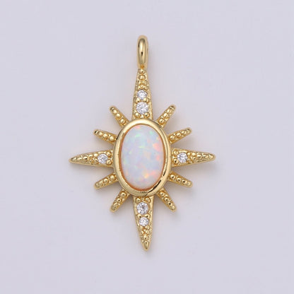Northstar 24K Gold Opal White Blue Star Charm with Micro Pave Cubic Zirconia Pendant E-035 E-036