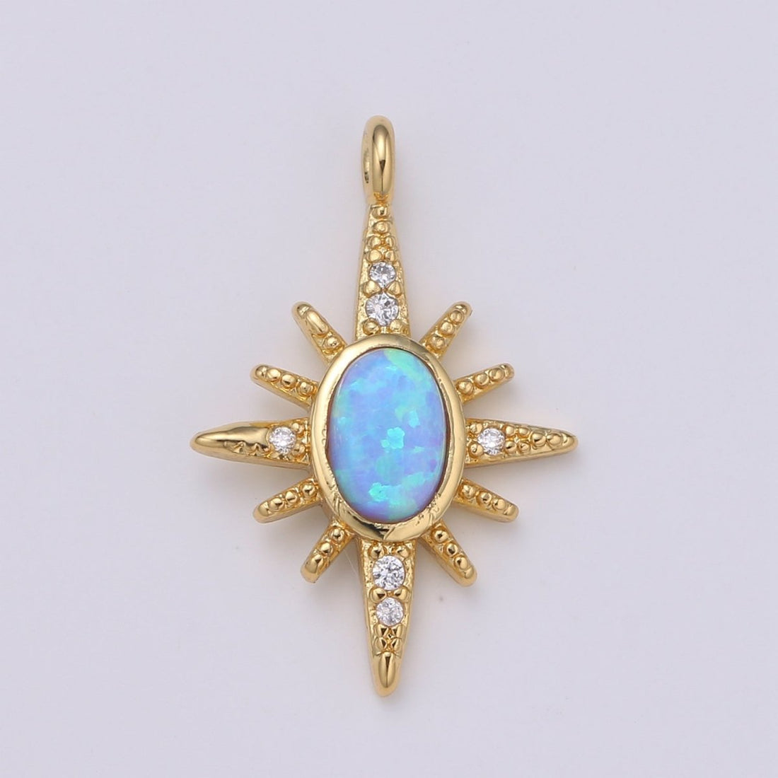 Northstar 24K Gold Opal White Blue Star Charm with Micro Pave Cubic Zirconia Pendant E-035 E-036