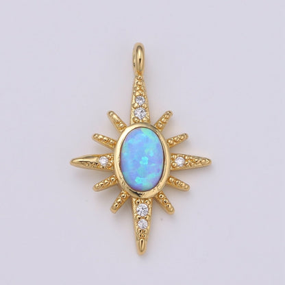 Northstar 24K Gold Opal White Blue Star Charm with Micro Pave Cubic Zirconia Pendant E-035 E-036