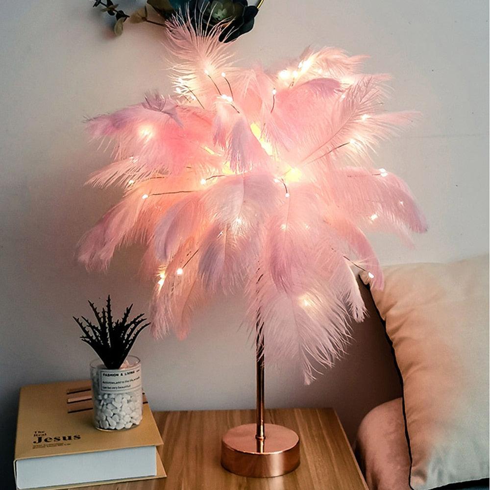 Novelty Feather Night Light Remote Fairy Copper Lamp for Home Living Room Bedroom Bedside Backlight Party Wedding Decoration Cute Study Lamps for Bedroom Décor