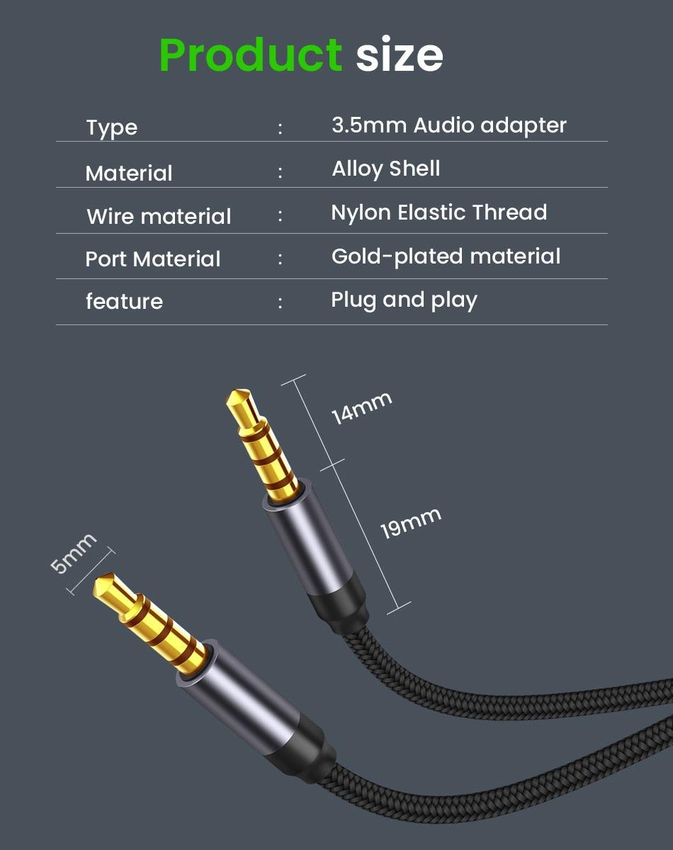 Nylon Braid 4 Poles 3.5MM Audio Aux Cable Jack For Headphone Speaker Line  Car PC Mp3 Mp4