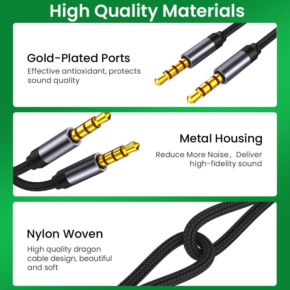 Nylon Braid 4 Poles 3.5MM Audio Aux Cable Jack For Headphone Speaker Line  Car PC Mp3 Mp4