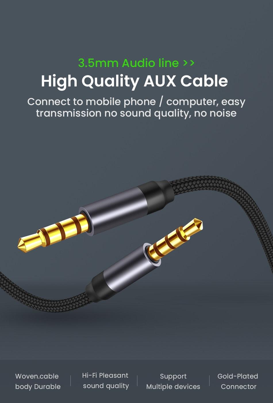 Nylon Braid 4 Poles 3.5MM Audio Aux Cable Jack For Headphone Speaker Line  Car PC Mp3 Mp4