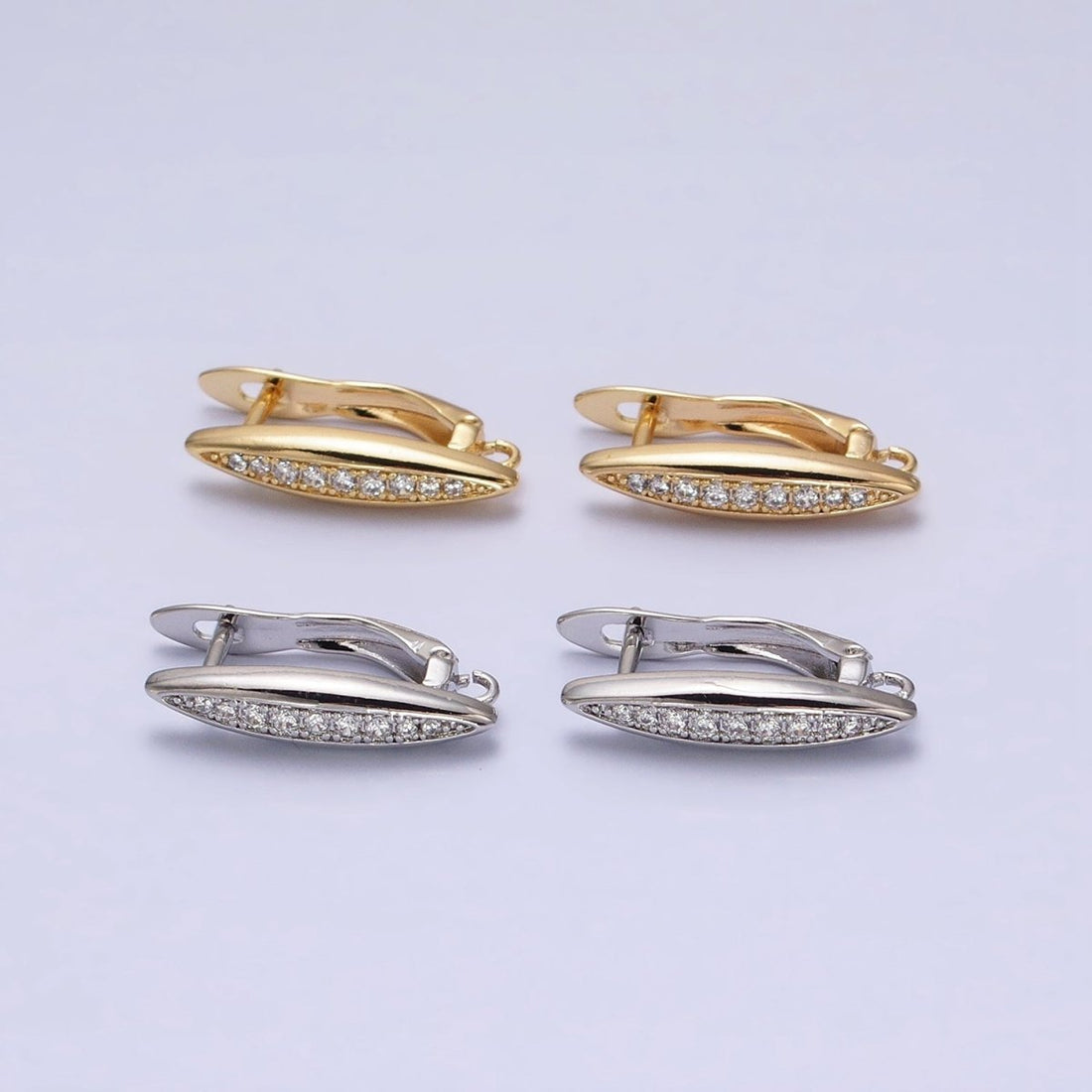 Oblong Micro Paved Clear CZ Lined Open Loop Earrings Supply in Gold &amp; Silver | Z-284 Z-285