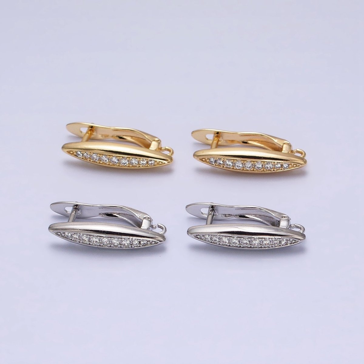 Oblong Micro Paved Clear CZ Lined Open Loop Earrings Supply in Gold &amp; Silver | Z-284 Z-285