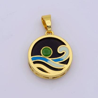 Ocean Wave Charms, Blue Enamel Wave Pendant Beach Nature Charm Coin Surfer Jewelry 14K Gold Filled Supplies