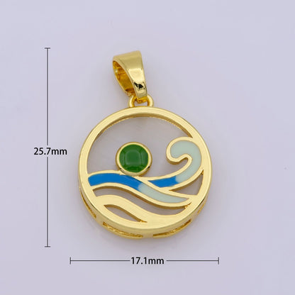 Ocean Wave Charms, Blue Enamel Wave Pendant Beach Nature Charm Coin Surfer Jewelry 14K Gold Filled Supplies