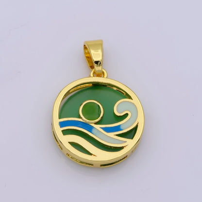 Ocean Wave Charms, Blue Enamel Wave Pendant Beach Nature Charm Coin Surfer Jewelry 14K Gold Filled Supplies