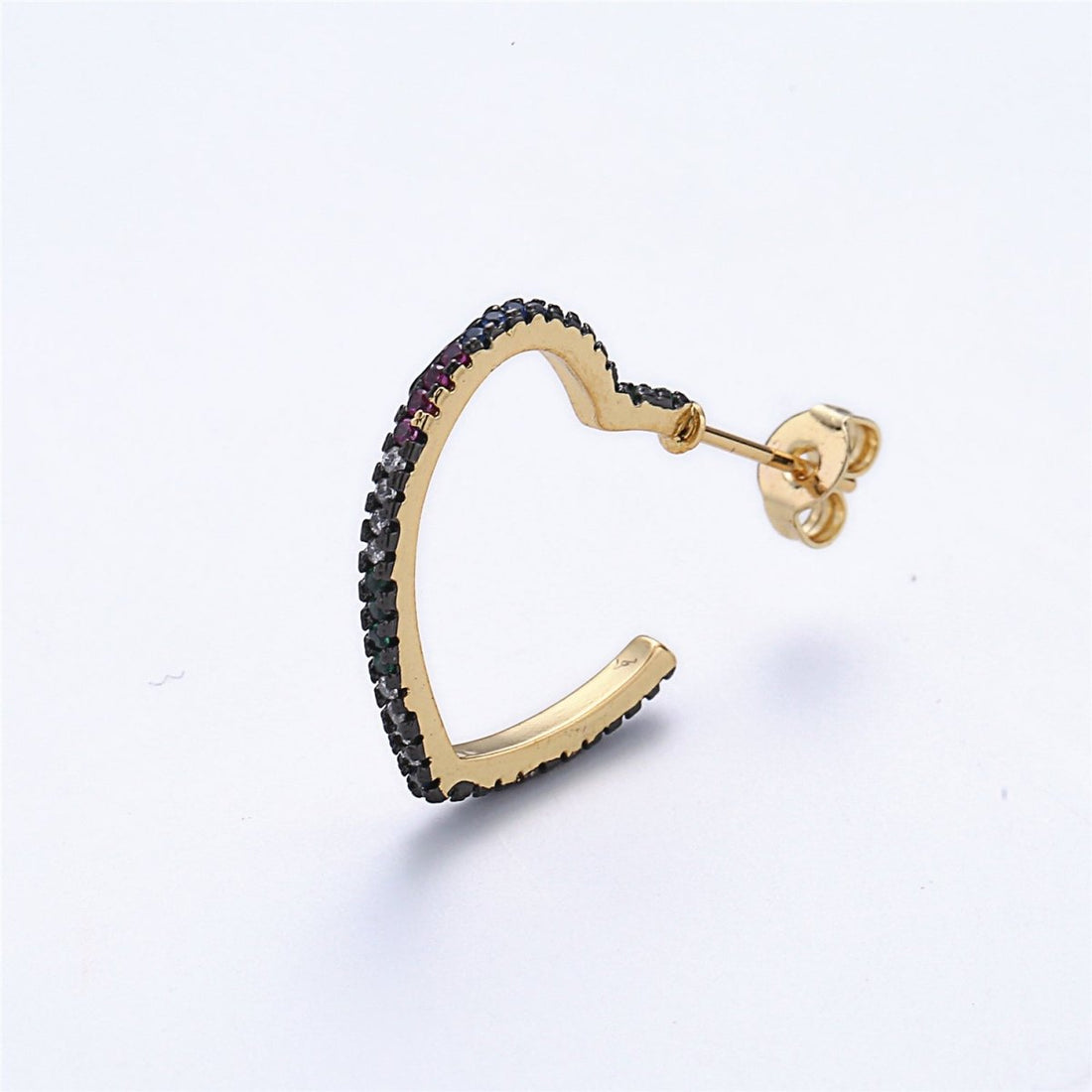 of Cubic Black My Precious Love Heart Hoops Earrings Lead Free Nickel Free 20mm K-172