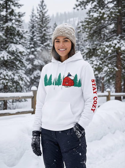 Officially Licensed Peanuts Snoopy Stay Cozy Embroidered Hoodie Adult Unisex Pullover
