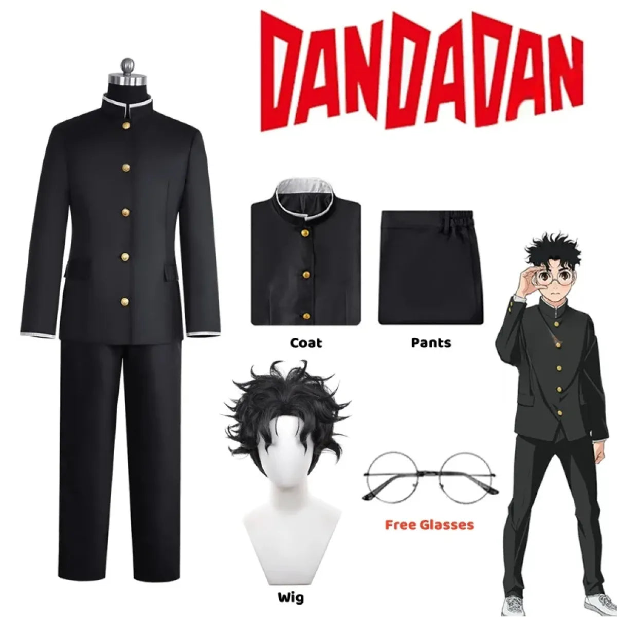 Ken Takakura Cosplay Costume – Dandadan School Uniform with Glasses