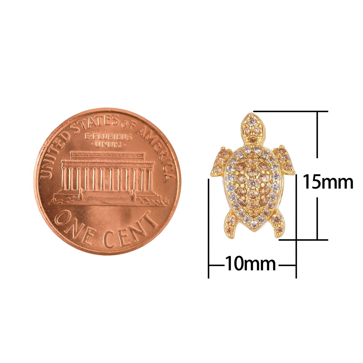 On Sale! CLEARANCE! 10mm Micro Paved Beach Turtle Gold Filled Spacer Bead | B-030