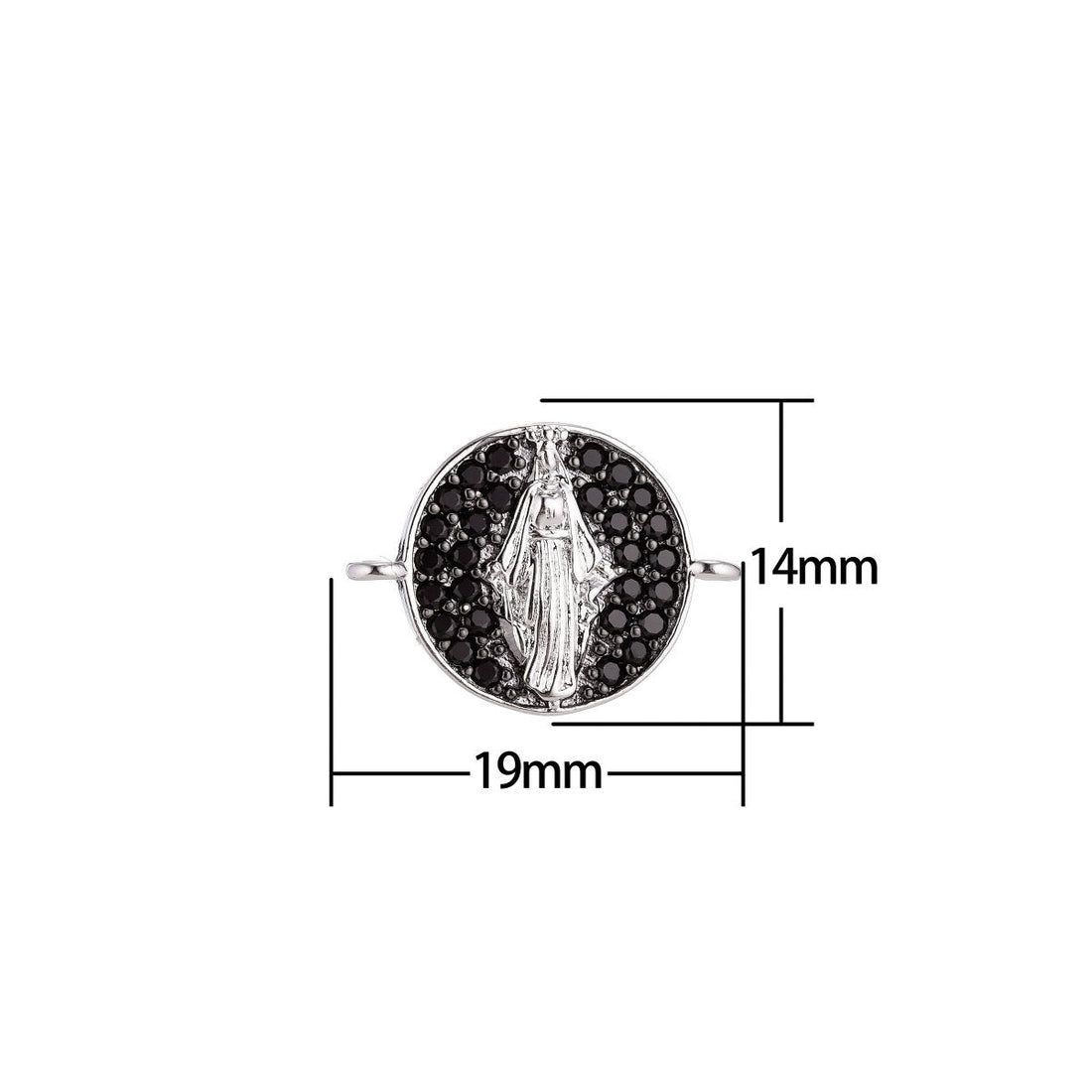 On Sale! CLEARANCE! 18K Gold Filled, Silver, Black Jesus Mother Mary Catholic Medallion, Cubic Zirconia Bracelet Charm, Micro Pave Connector For Necklace Bracelet Jewelry Making | F-077