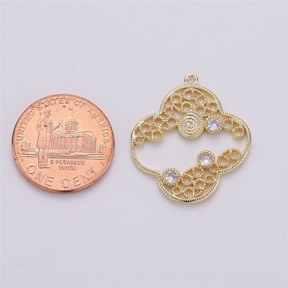 On Sale! CLEARANCE! Four Leaf Clover Charm in Rhodium White Gold with Cubic Zircon Pendant for Necklace Earring Jewelry Making inspired quatrefoil clover E-486