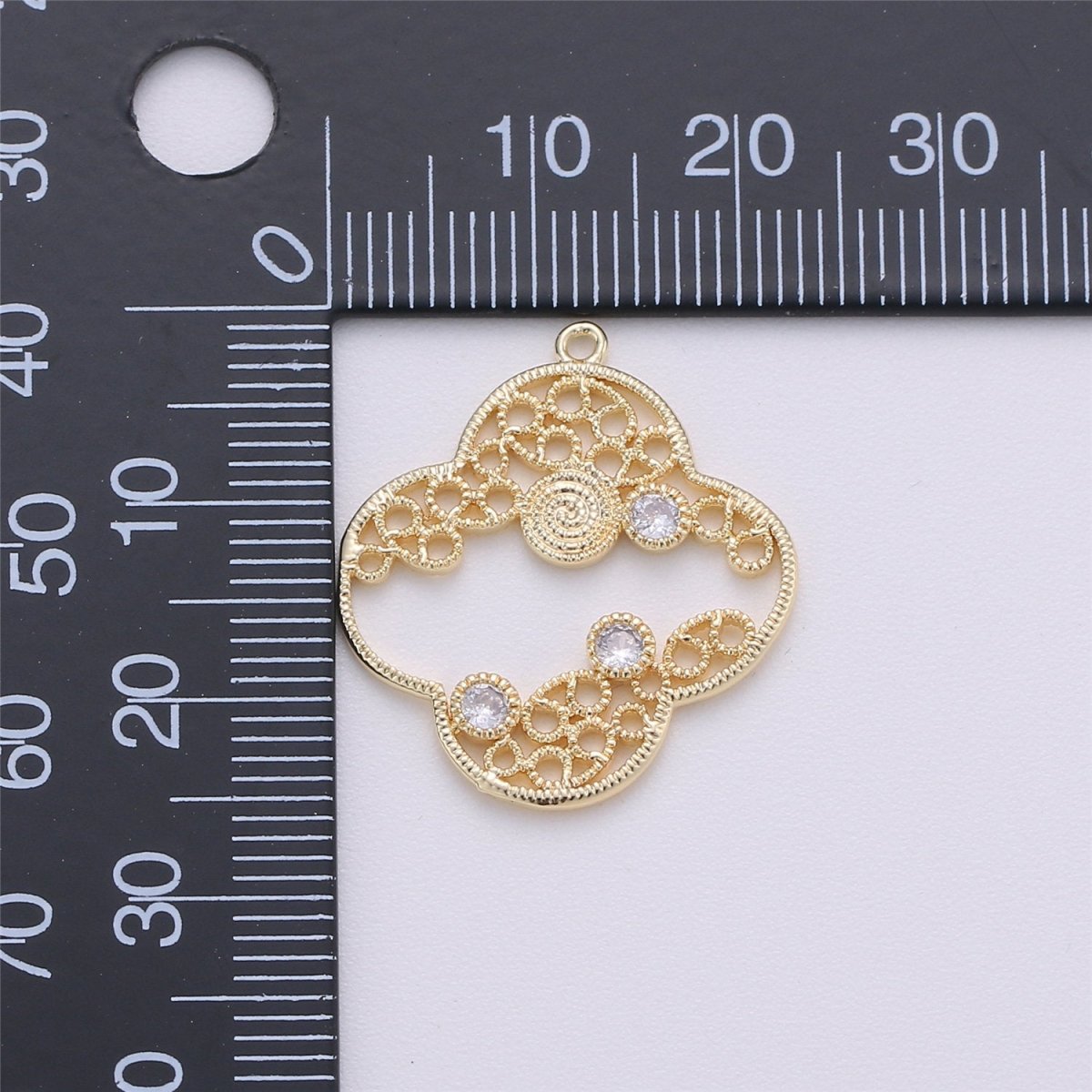 On Sale! CLEARANCE! Four Leaf Clover Charm in Rhodium White Gold with Cubic Zircon Pendant for Necklace Earring Jewelry Making inspired quatrefoil clover E-486