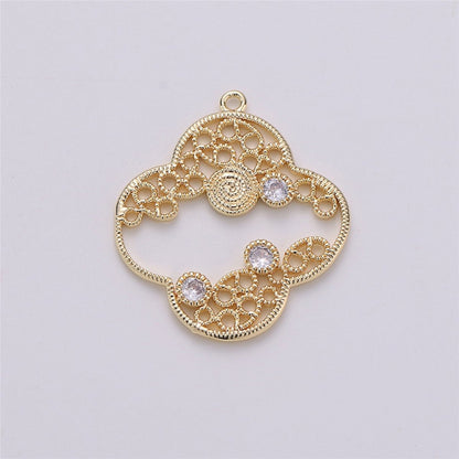 On Sale! CLEARANCE! Four Leaf Clover Charm in Rhodium White Gold with Cubic Zircon Pendant for Necklace Earring Jewelry Making inspired quatrefoil clover E-486