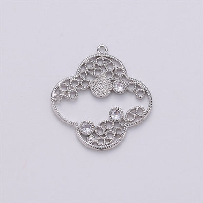 On Sale! CLEARANCE! Four Leaf Clover Charm in Rhodium White Gold with Cubic Zircon Pendant for Necklace Earring Jewelry Making inspired quatrefoil clover E-486