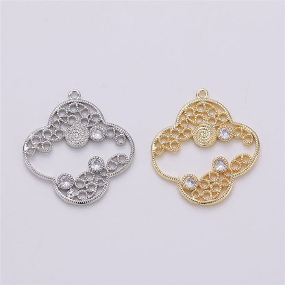 On Sale! CLEARANCE! Four Leaf Clover Charm in Rhodium White Gold with Cubic Zircon Pendant for Necklace Earring Jewelry Making inspired quatrefoil clover E-486
