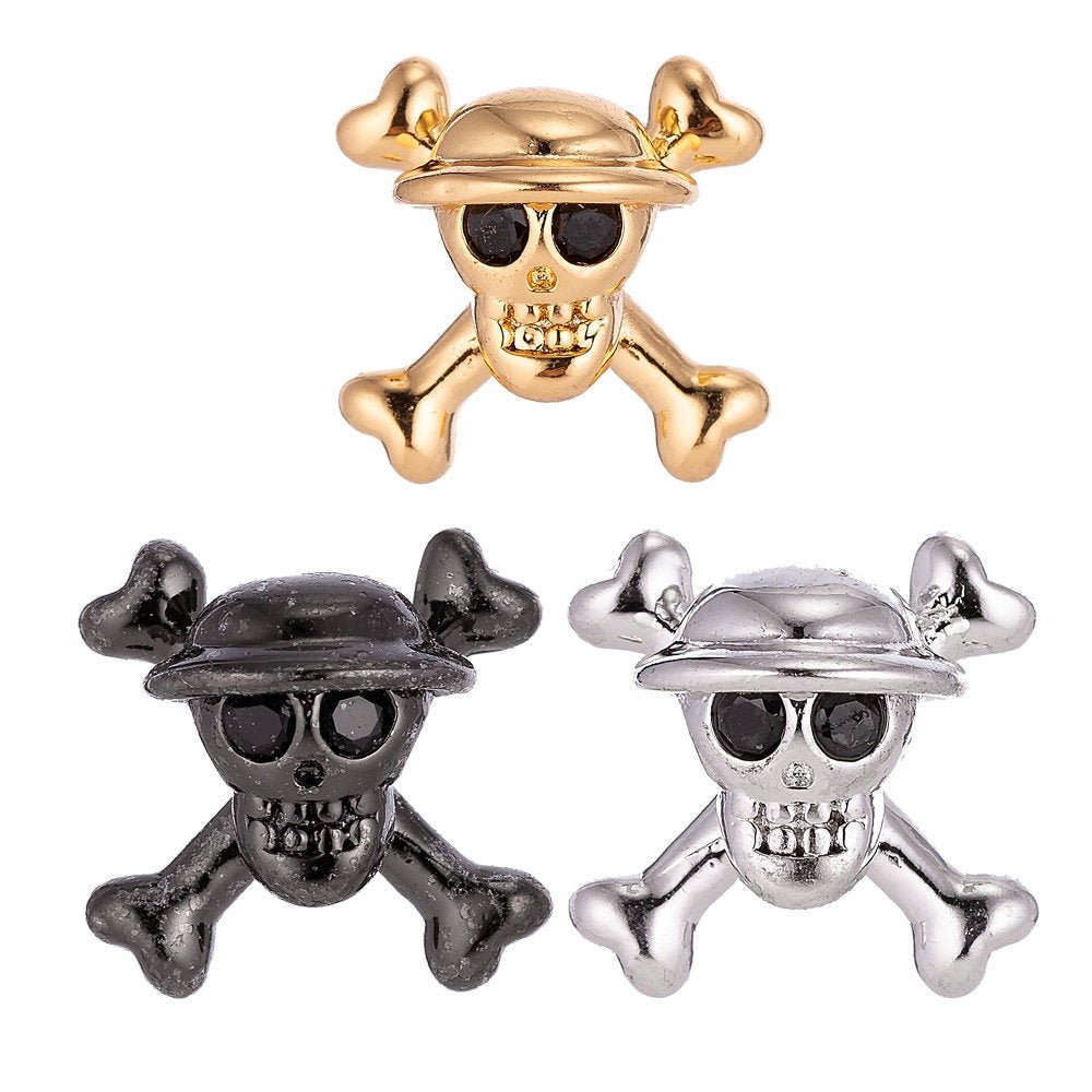 On Sale! CLEARANCE! One Piece Pirate Skull Bead Spacer for Men Bracelet Silver Danger Warning Poison Skull and Crossbones Charm Connector 13x13mm | B-021