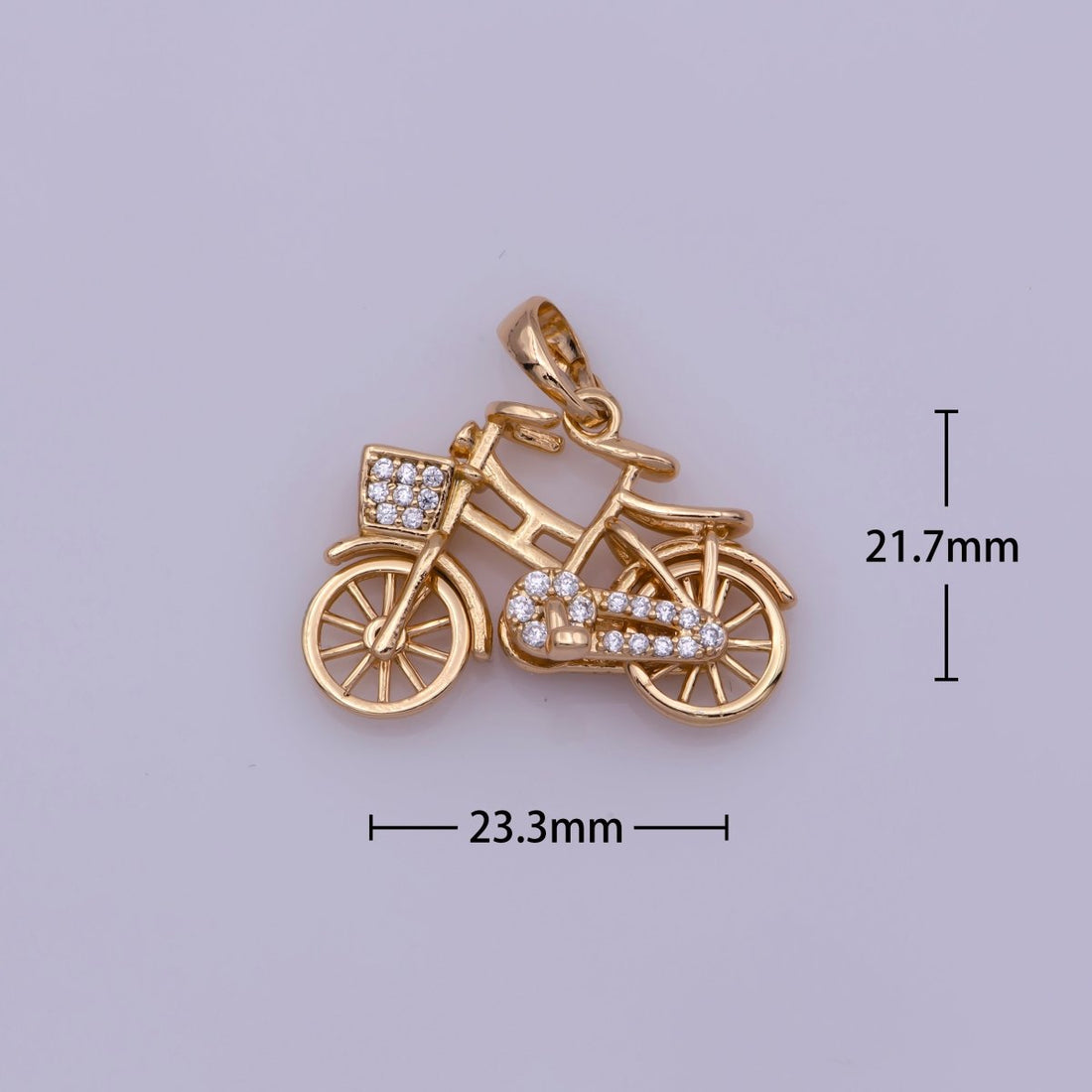 On Sale! CLEARANCE! White Gold Filled, 18K Gold Filled Bicycle Necklace PENDANT, Micro Pave CZ Outdoor Sport Charm, Girl Necklace Findings For Jewelry Making  I-228