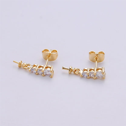 One Pair-14k Gold Filled Heart Post Earring Findings, DIY Earring Mount,Half Drilled Pearls Cubic Stud Earring Settings Component K-416