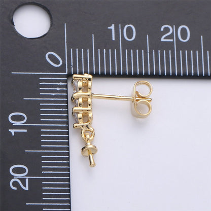 One Pair-14k Gold Filled Heart Post Earring Findings, DIY Earring Mount,Half Drilled Pearls Cubic Stud Earring Settings Component K-416