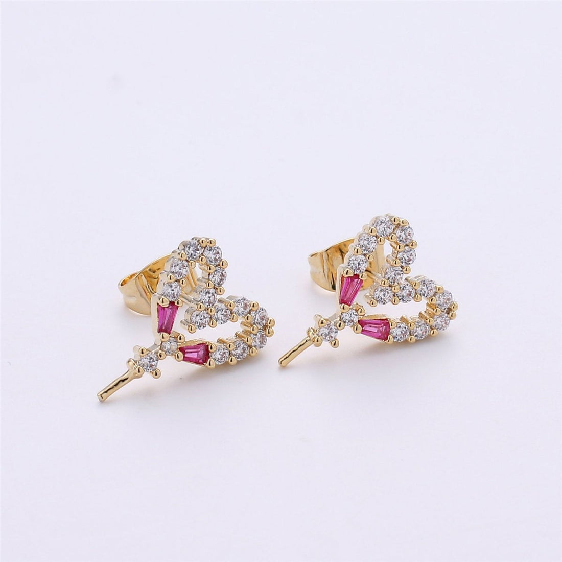 One Pair-14k Gold Filled Heart Post Earring Findings, DIY Earring Mount,Half Drilled Pearls Heart Stud Earring Settings Component K-415