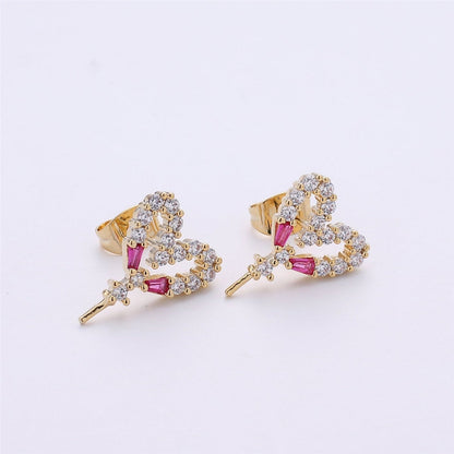 One Pair-14k Gold Filled Heart Post Earring Findings, DIY Earring Mount,Half Drilled Pearls Heart Stud Earring Settings Component K-415