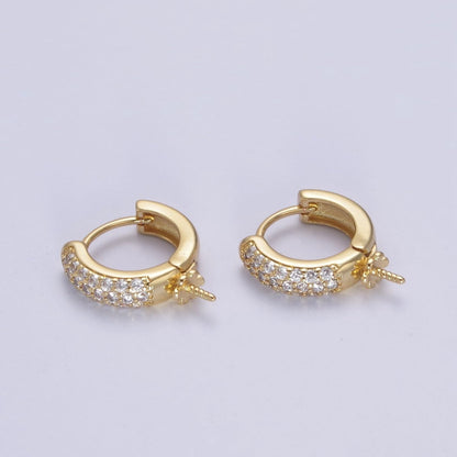 One Pair Gold Hoop Earring Finding DIY Pearl Peg Earring Mount Half Drilled Pearl Earring Settings L-681