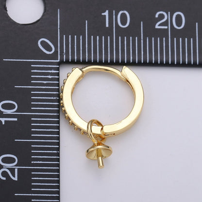 One Pair Micro Pave Gold Simple Loop Earring Findings, Hoop Earring Mounts,Half Drilled Pearl Peg Earring Component Supply L-387 K-494