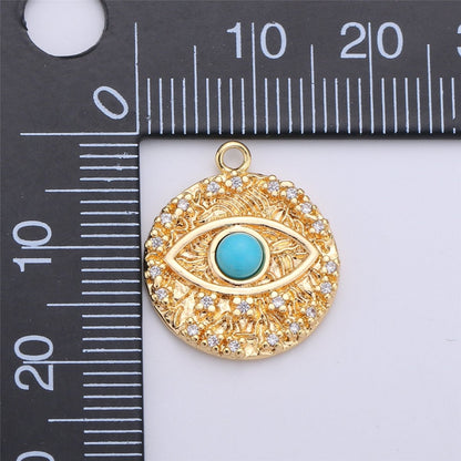 Opal Evil Eye Charm / Turquoise Evil Eye charm in Gold Filled for Necklace Bracelet Earring Charm for Jewelry Making Supply C-645,C-646 (OPAL)