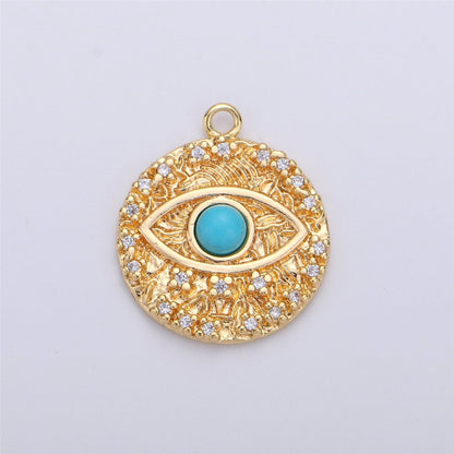 Opal Evil Eye Charm / Turquoise Evil Eye charm in Gold Filled for Necklace Bracelet Earring Charm for Jewelry Making Supply C-645,C-646 (OPAL)